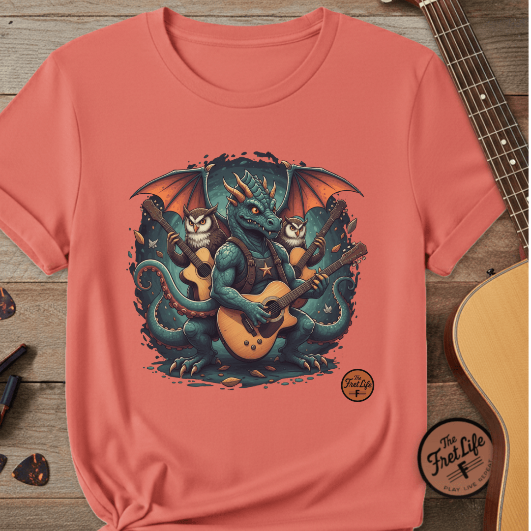 Printify T-Shirt Bright Salmon / S Dragon's Chord: Epic Guitar Tee