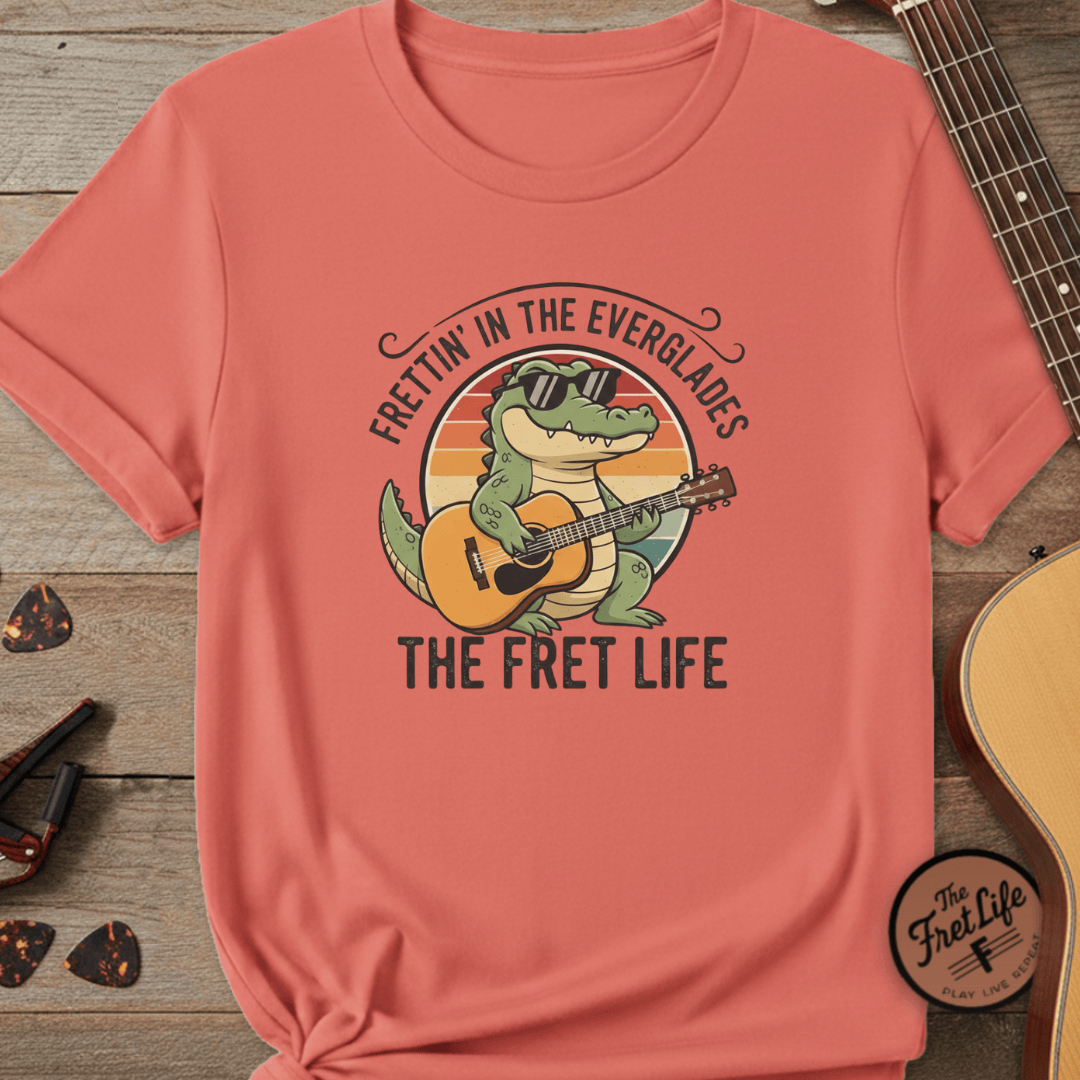 Printify T-Shirt Bright Salmon / S Frettin' in the Everglades: The Gator Guitarist Tee