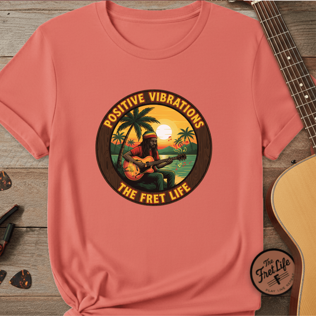 Printify T-Shirt Bright Salmon / S Positive Vibrations - The Fret Life Reggae Tee