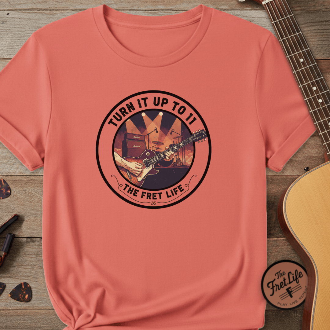 Printify T-Shirt Bright Salmon / S Turn it Up to 11 Unisex Guitar T-Shirt - Music Lover Gift Idea