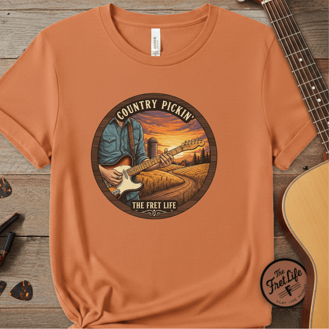 Printify T-Shirt Burnt Orange / S Country Pickin' Guitar T-Shirt