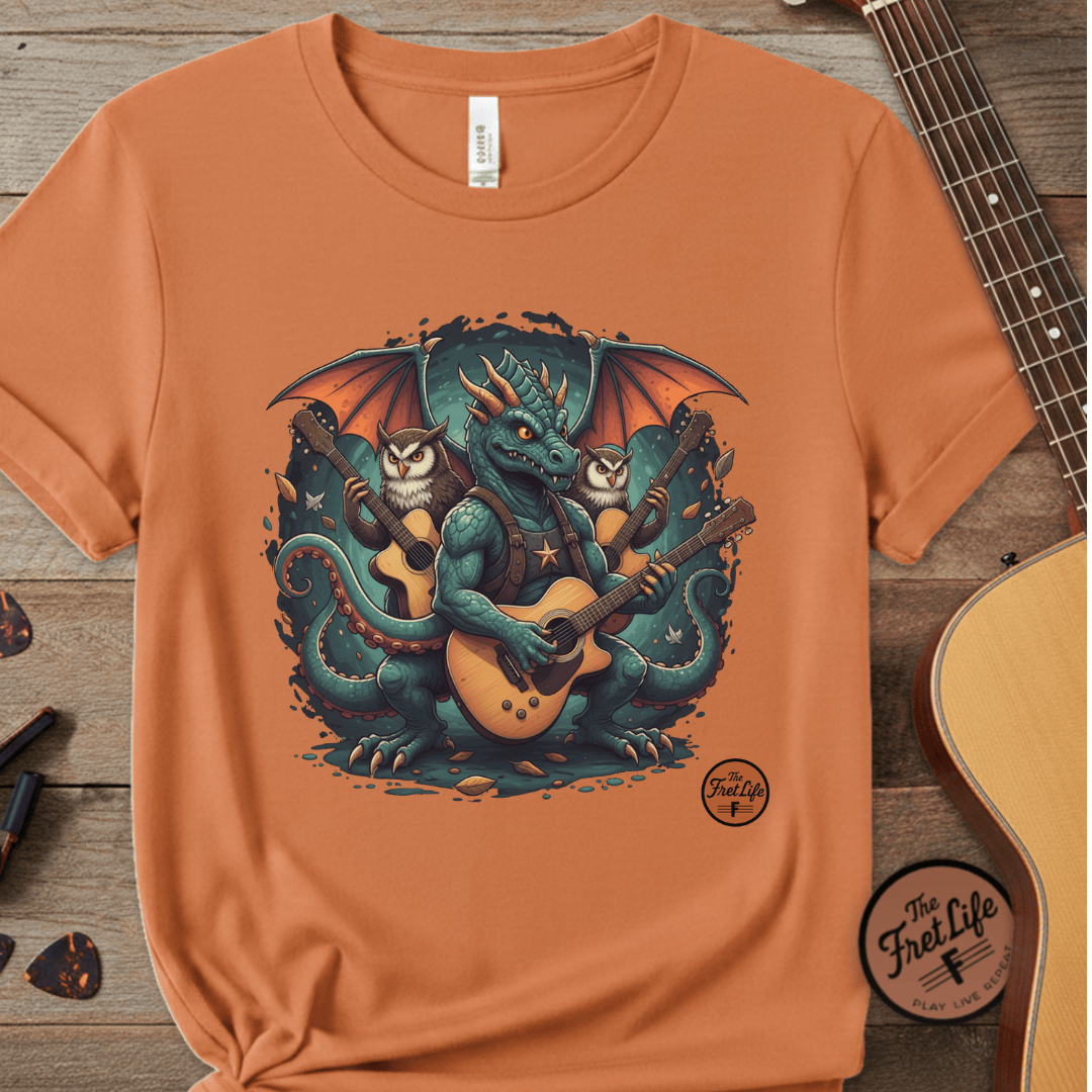 Printify T-Shirt Burnt Orange / S Dragon's Chord: Epic Guitar Tee