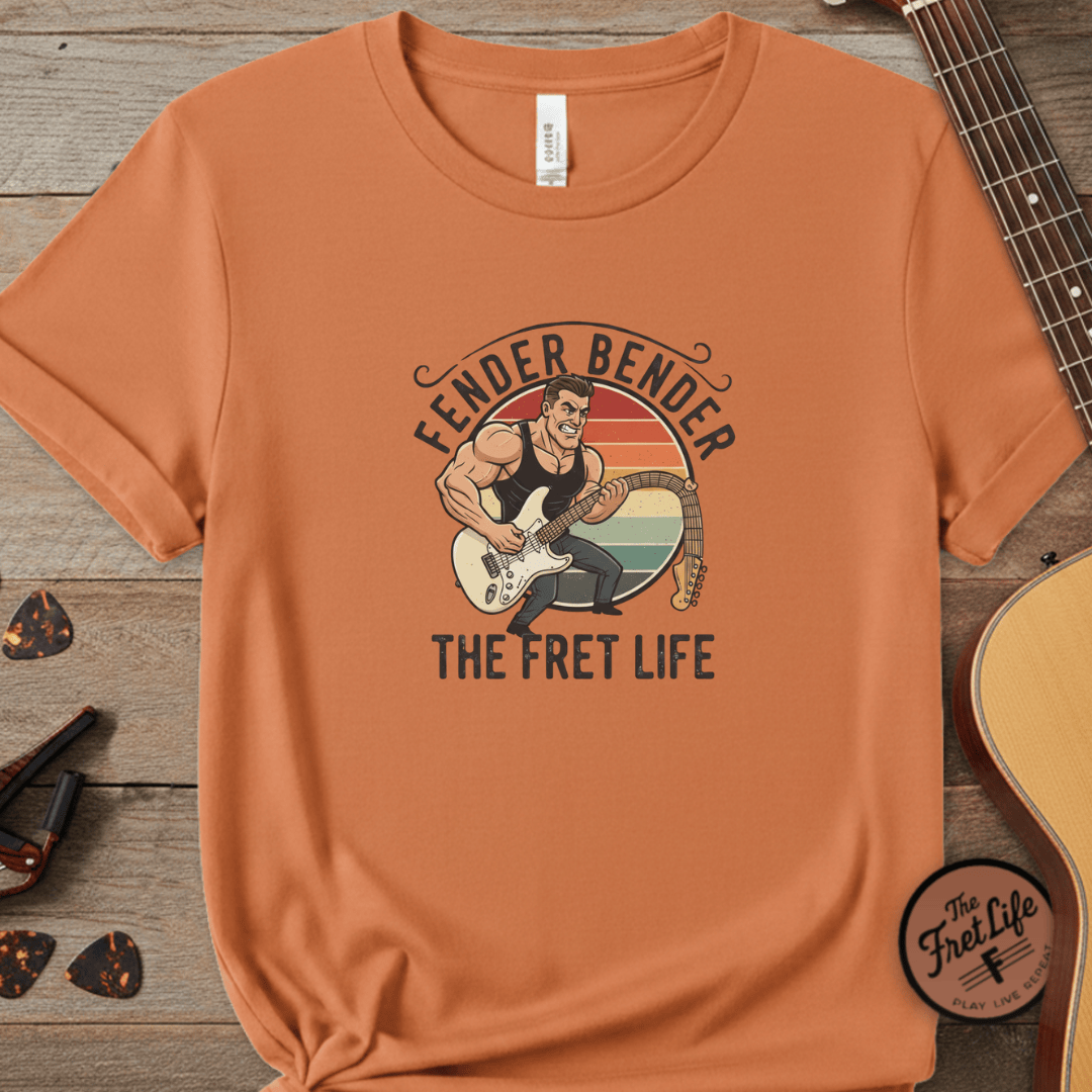 Printify T-Shirt Burnt Orange / S Fender Bender: The Fret Life T-Shirt (Vintage Rocker Edition)