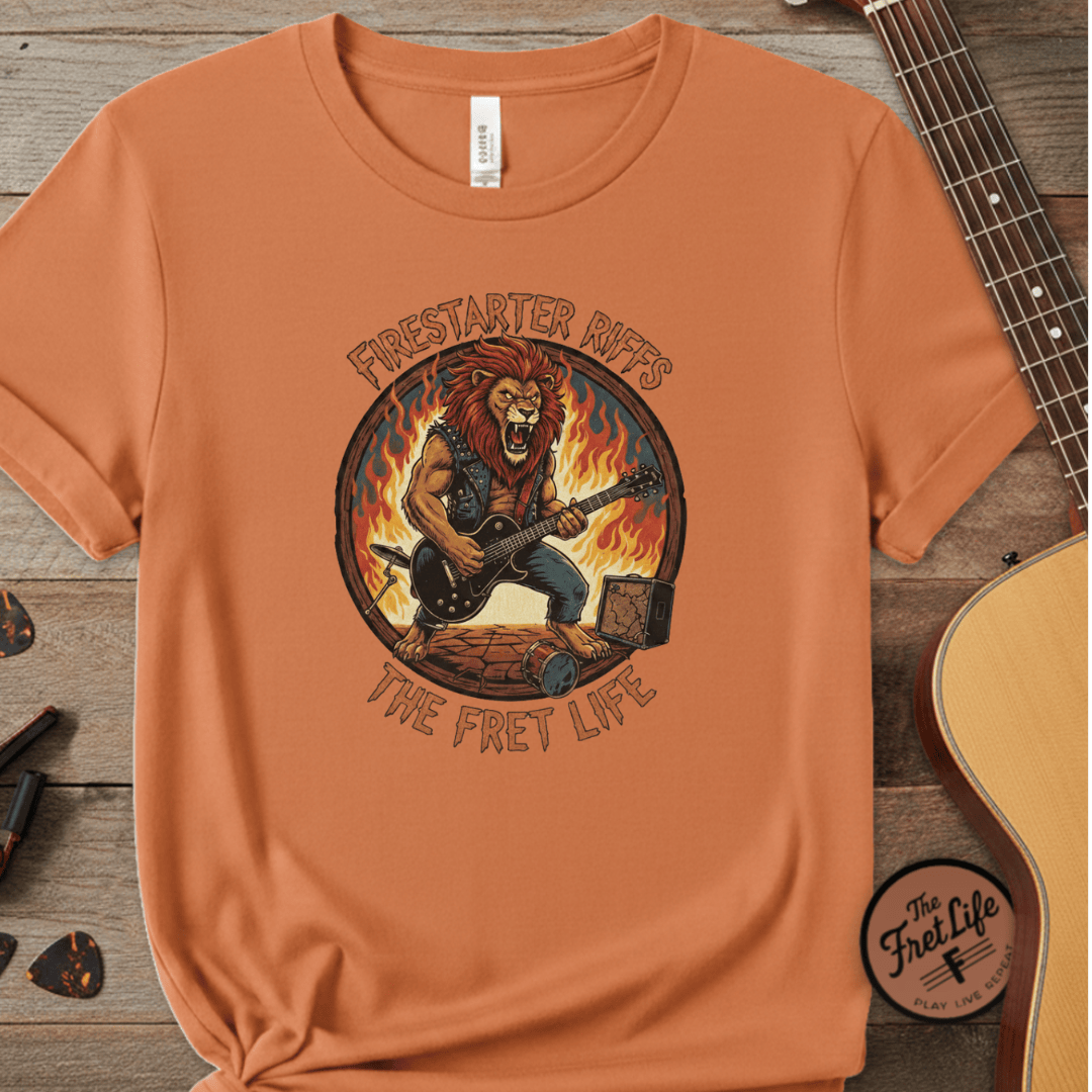 Printify T-Shirt Burnt Orange / S Firestarter Riffs: The Lion Rocker T-Shirt
