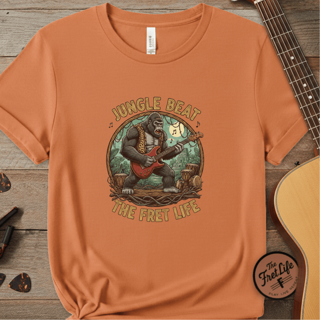 Printify T-Shirt Burnt Orange / S Jungle Beat: The Gorilla Guitarist Tee