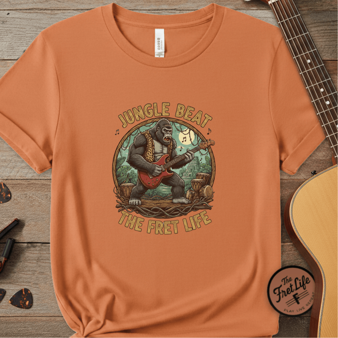 Printify T-Shirt Burnt Orange / S Jungle Beat: The Gorilla Guitarist Tee