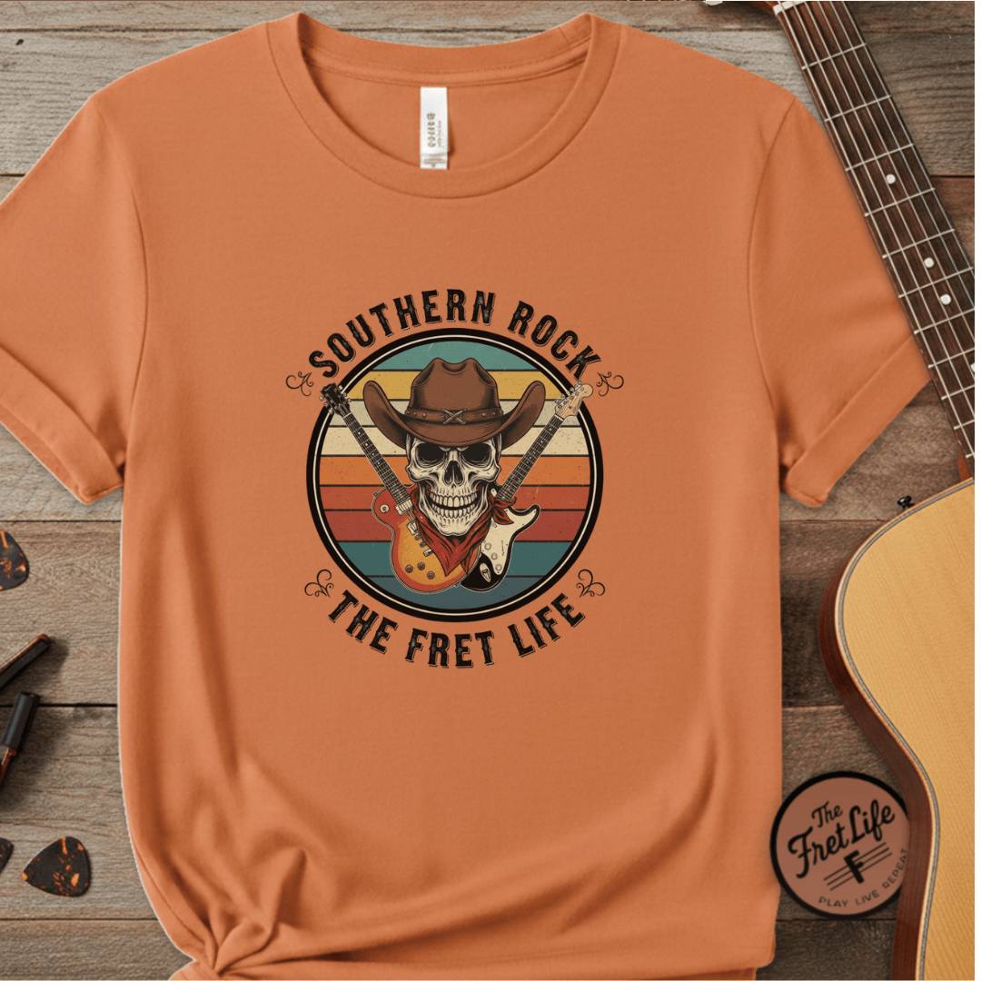 Printify T-Shirt Burnt Orange / S Southern Rock Skull: The Fret Life Outlaw Tee