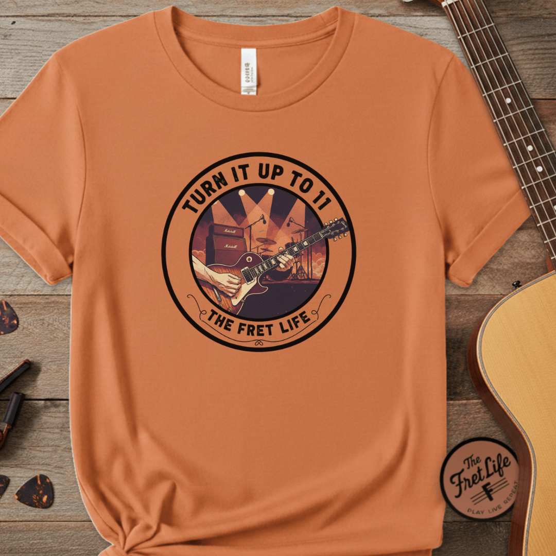 Printify T-Shirt Burnt Orange / S Turn it Up to 11 Unisex Guitar T-Shirt - Music Lover Gift Idea