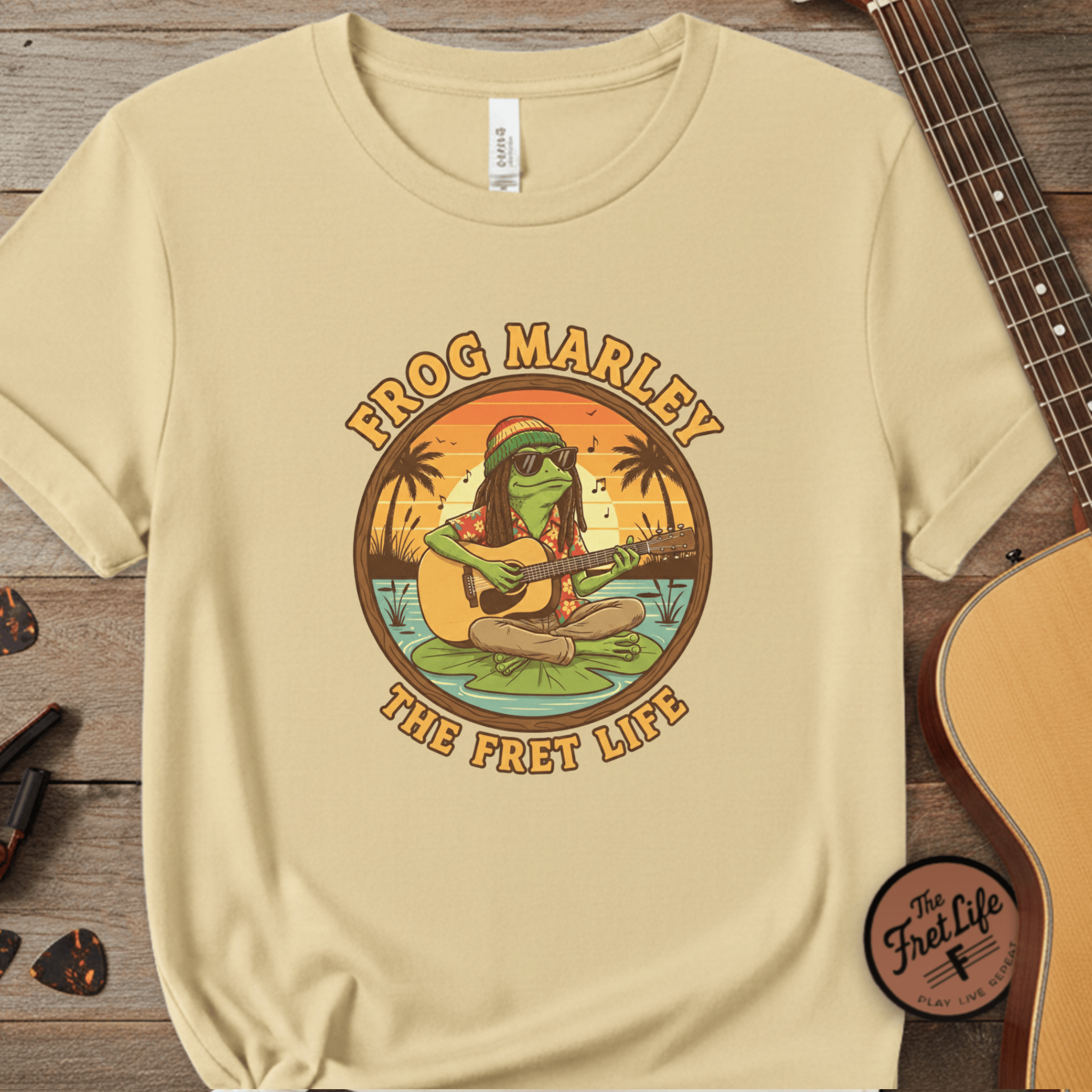 Printify T-Shirt Butter / S Frog Marley: Reggae Ribbit Rhythms Fret Life Tee