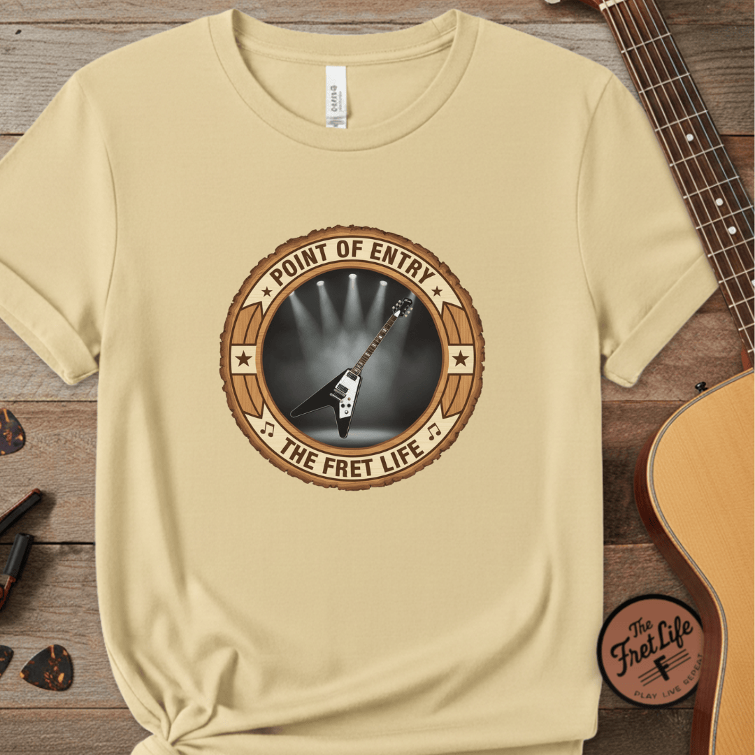 Printify T-Shirt Butter / S Point of Entry Tee | Gibson Flying V Hard Rock Metal Guitar Shirt