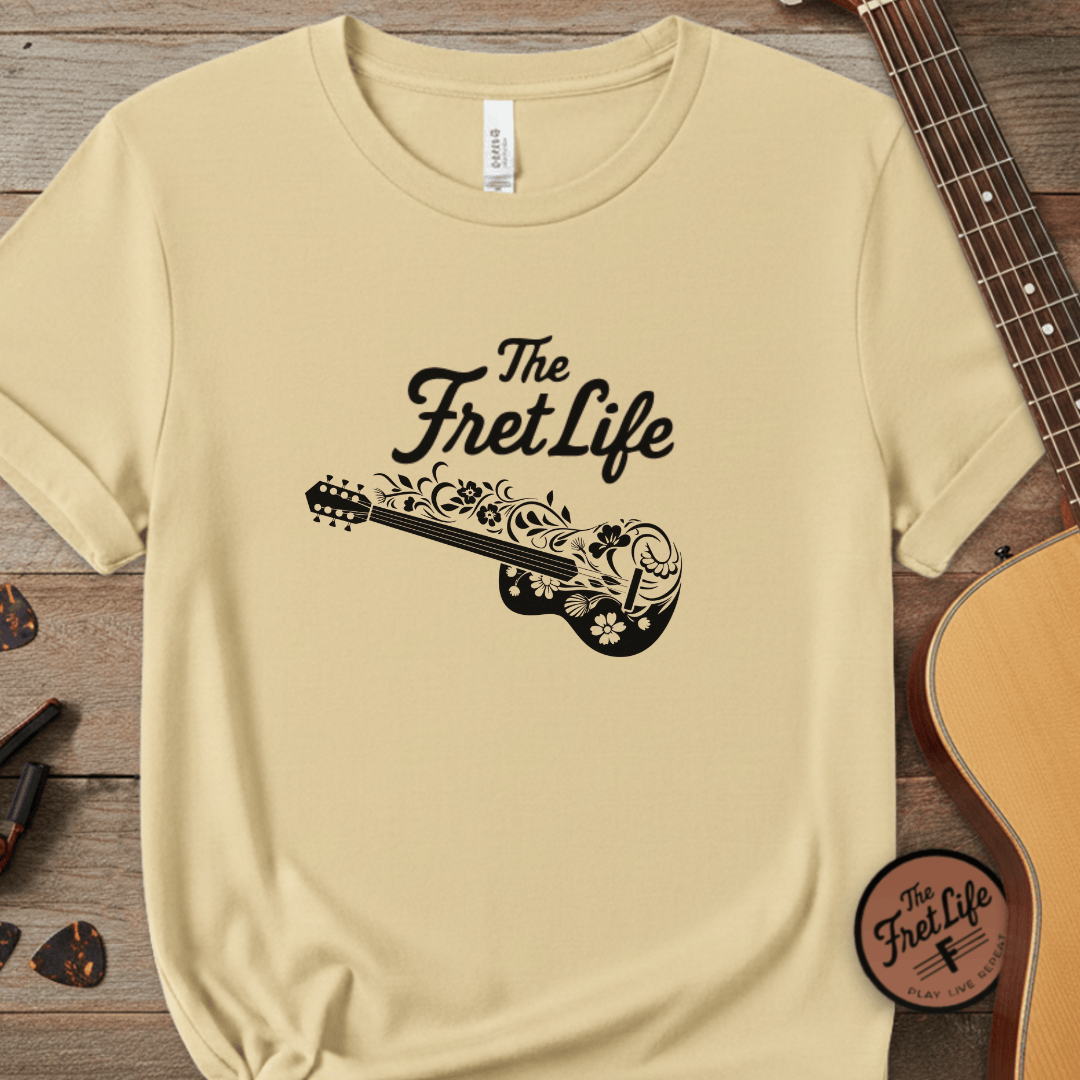 Printify T-Shirt Butter / S T-shirt - Flower Guitar 'The Fret Life' Subtle Design - Music and Guitar Lover Gift