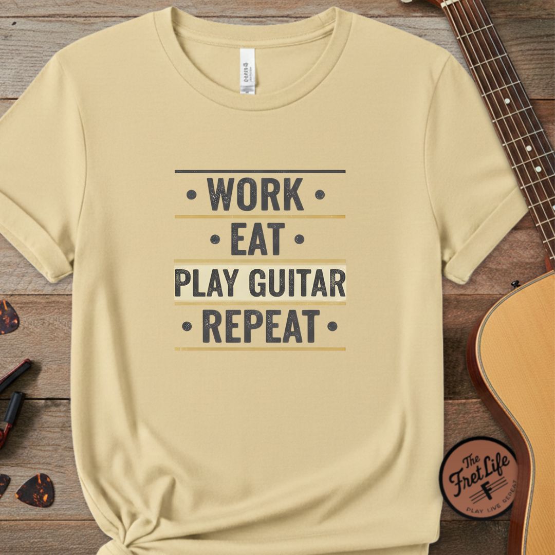 Printify T-Shirt Butter / S Work Eat Play Guitar Repeat | Premium T-Shirt