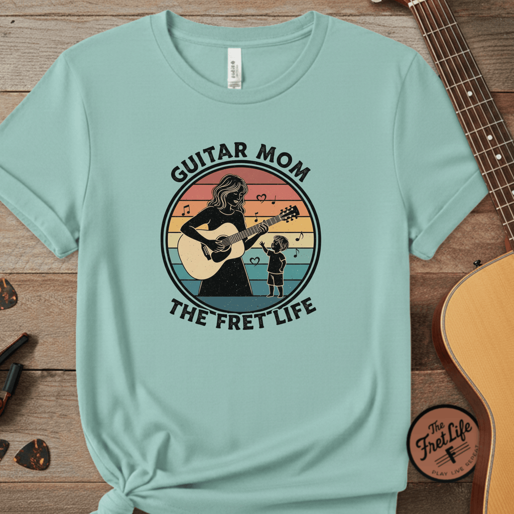 Printify T-Shirt Chalky Mint / S Guitar Mom: The Fret Life Acoustic Silhouette Tee