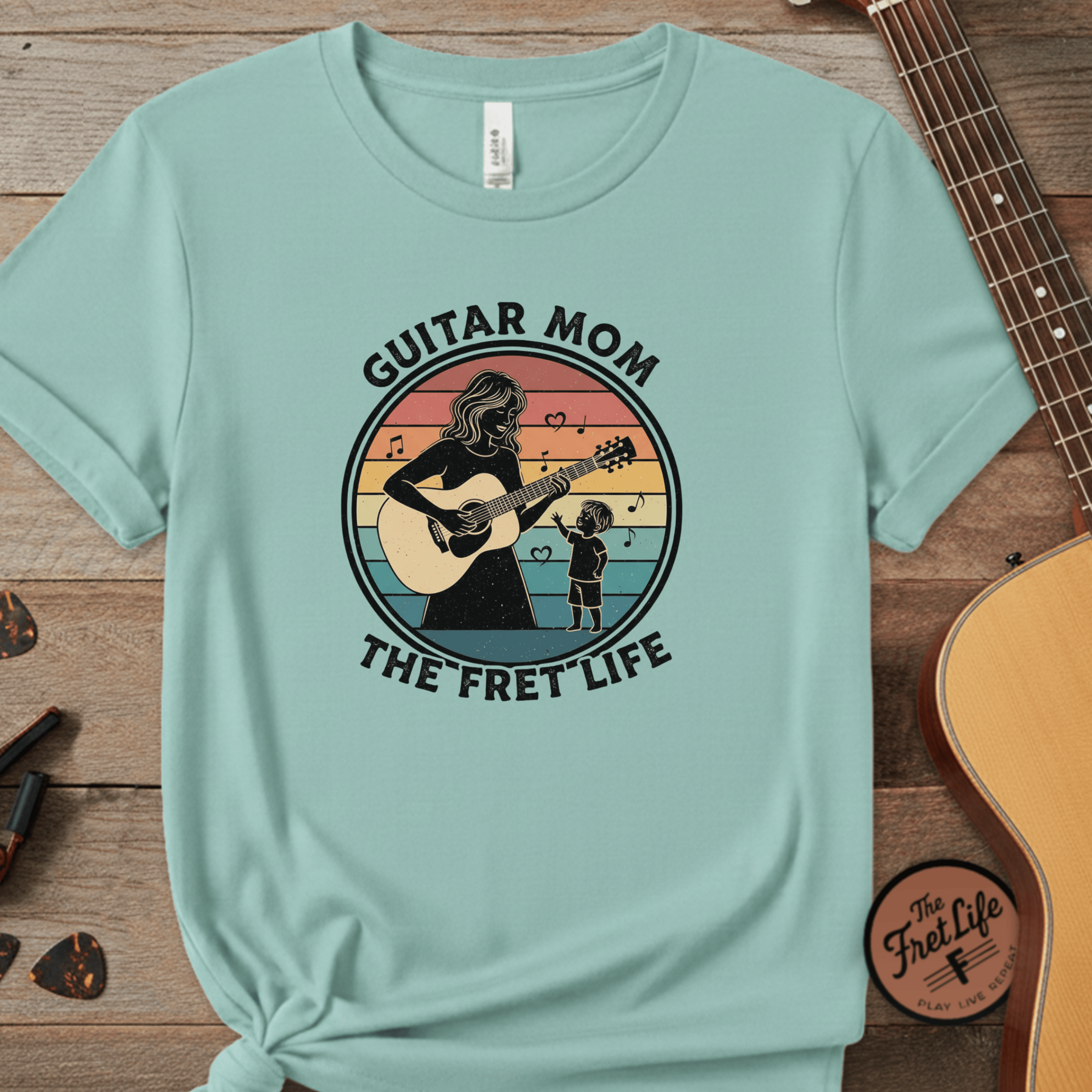 Printify T-Shirt Chalky Mint / S Guitar Mom: The Fret Life Acoustic Silhouette Tee