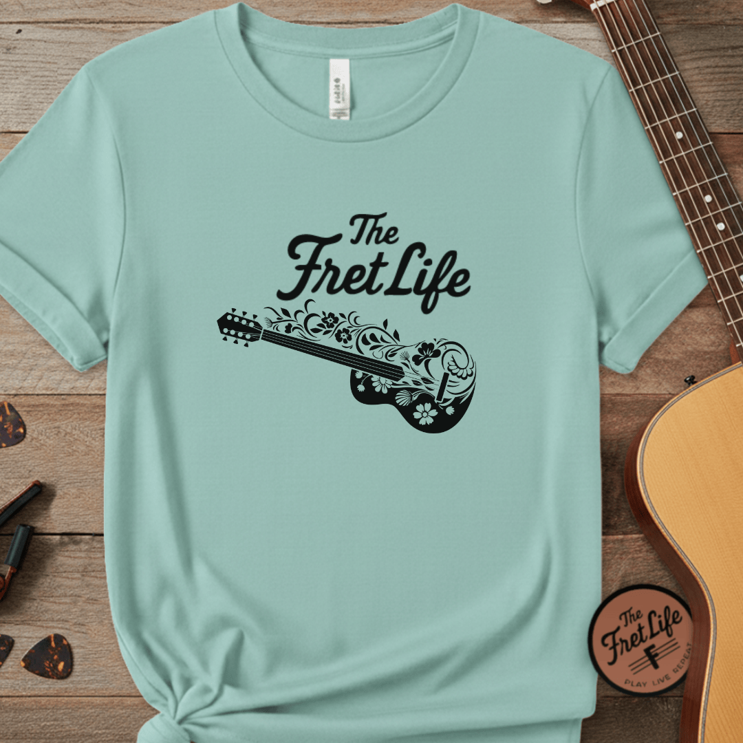 Printify T-Shirt Chalky Mint / S T-shirt - Flower Guitar 'The Fret Life' Subtle Design - Music and Guitar Lover Gift