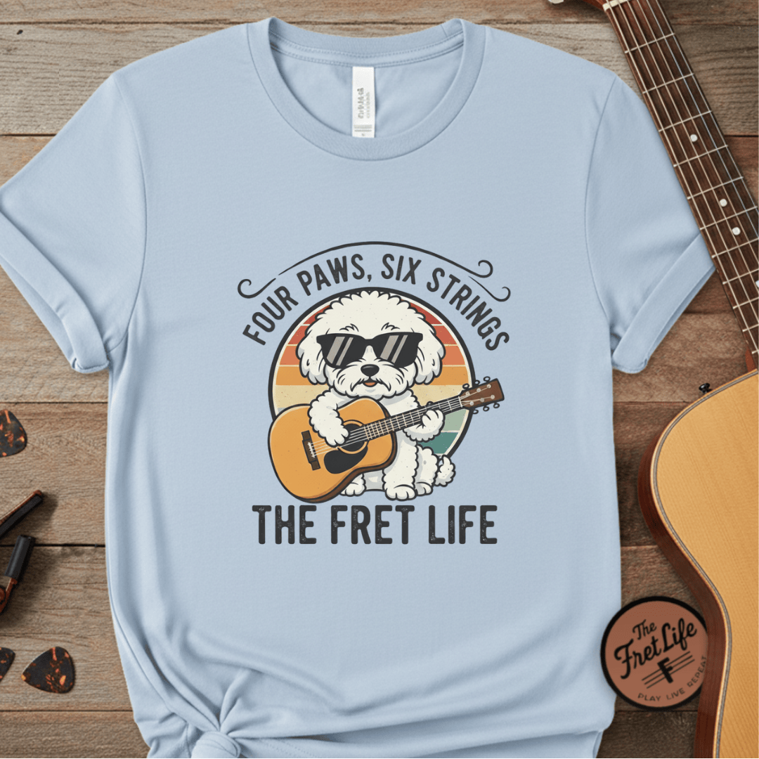 Printify T-Shirt Chambray / S Four Paws, Six Strings: The Dog House Blues Tee