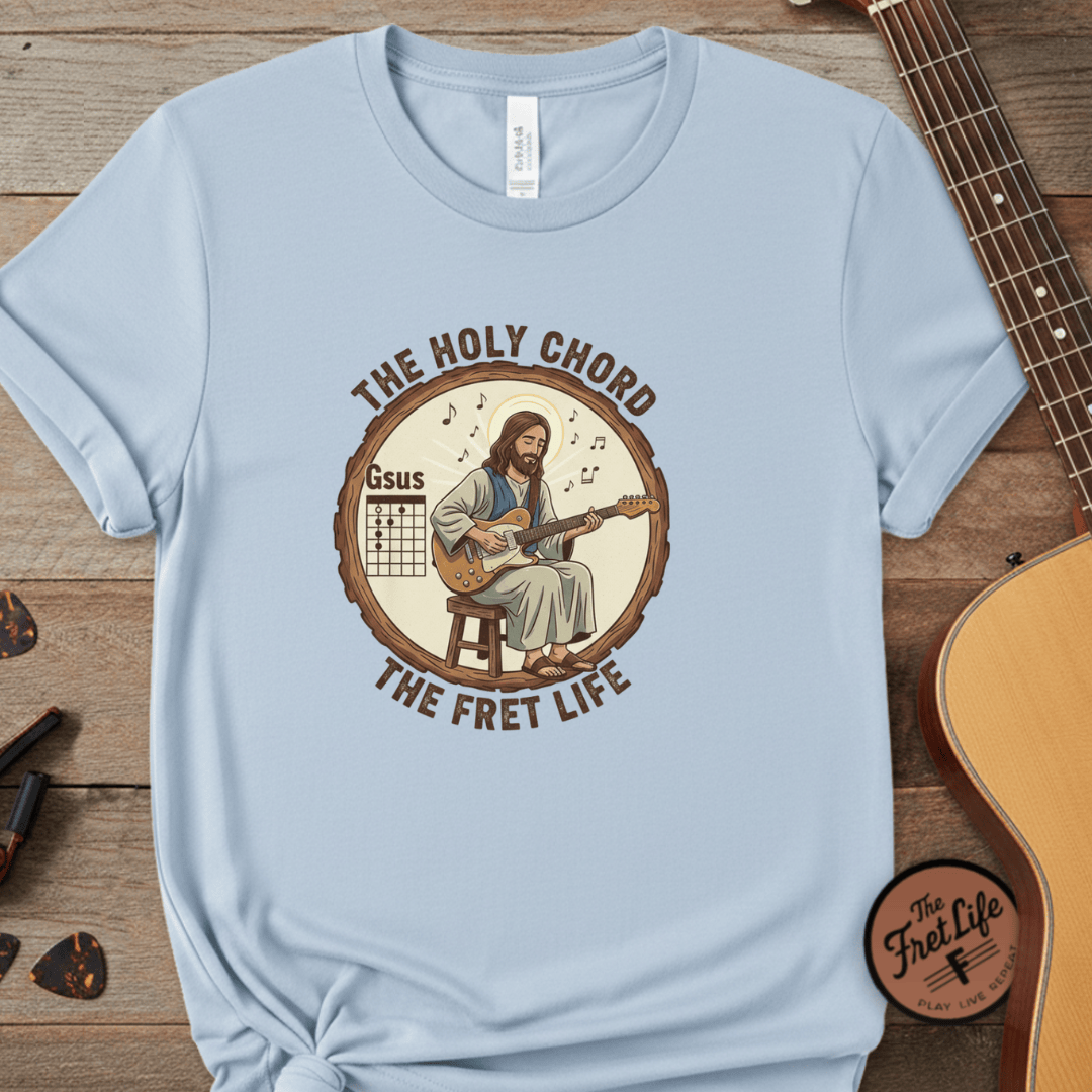 Printify T-Shirt Chambray / S The Holy Chord Gsus T-Shirt: Faith, Music, and the Fret Life.