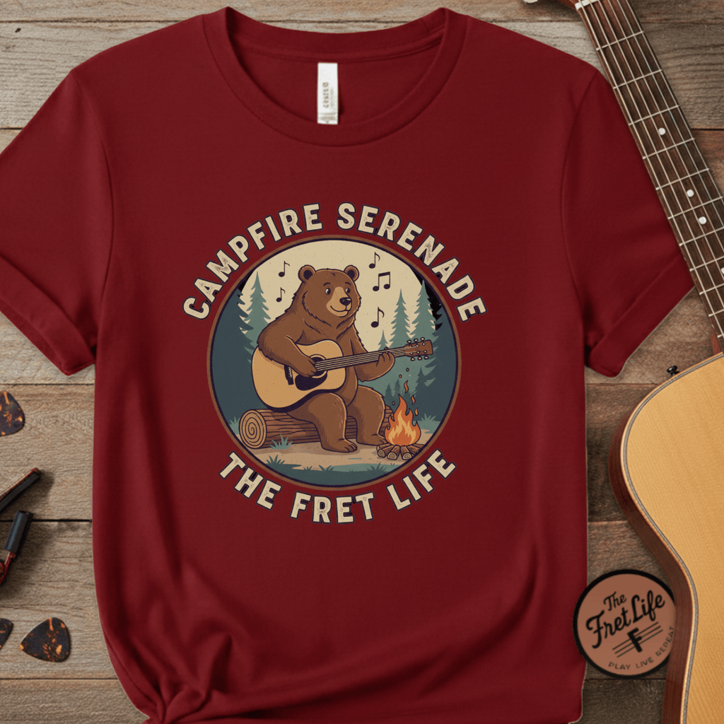 Printify T-Shirt Chili / S Campfire Serenade, Bear playing guitar design Garment-Dyed T-shirt