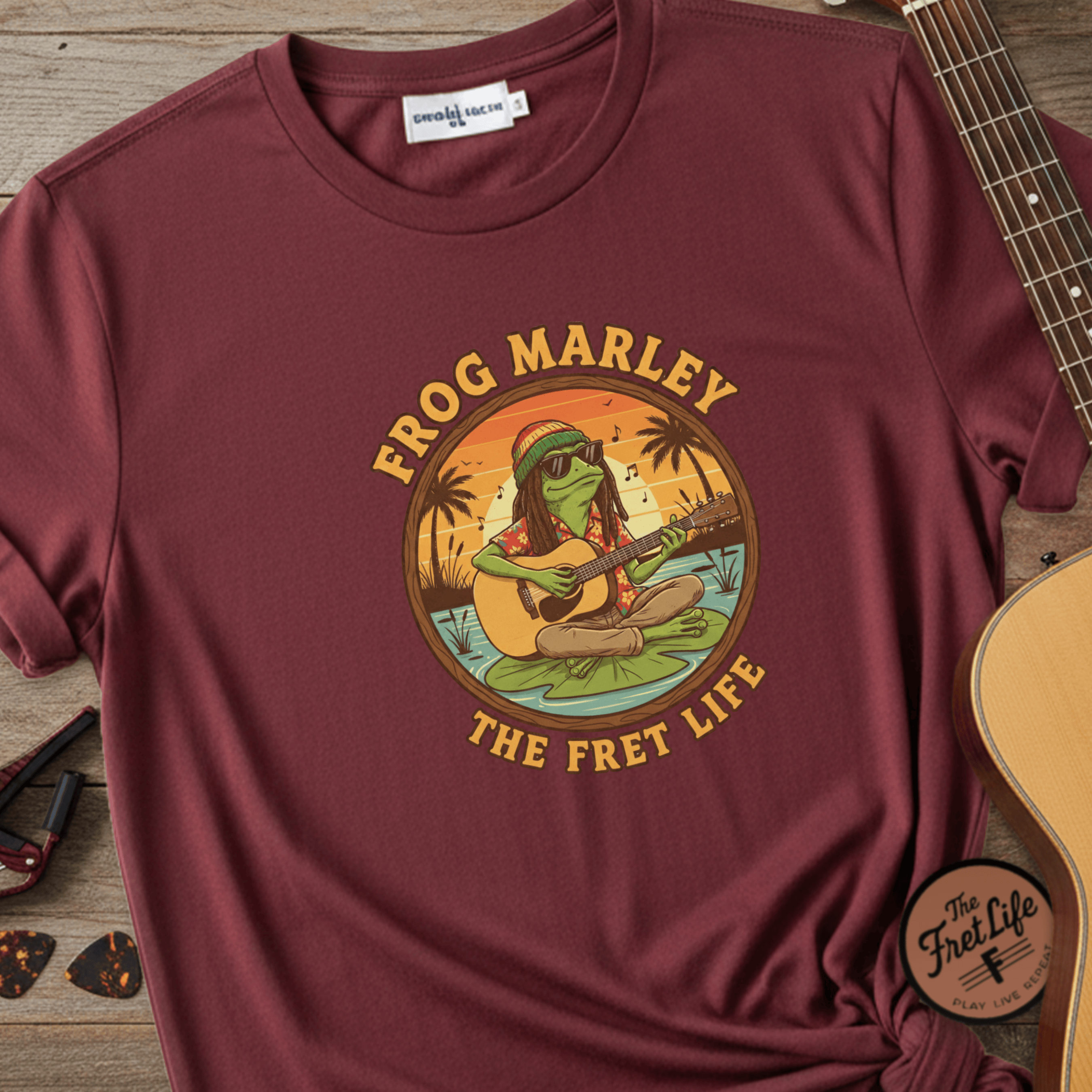 Printify T-Shirt Chili / S Frog Marley: Reggae Ribbit Rhythms Fret Life Tee