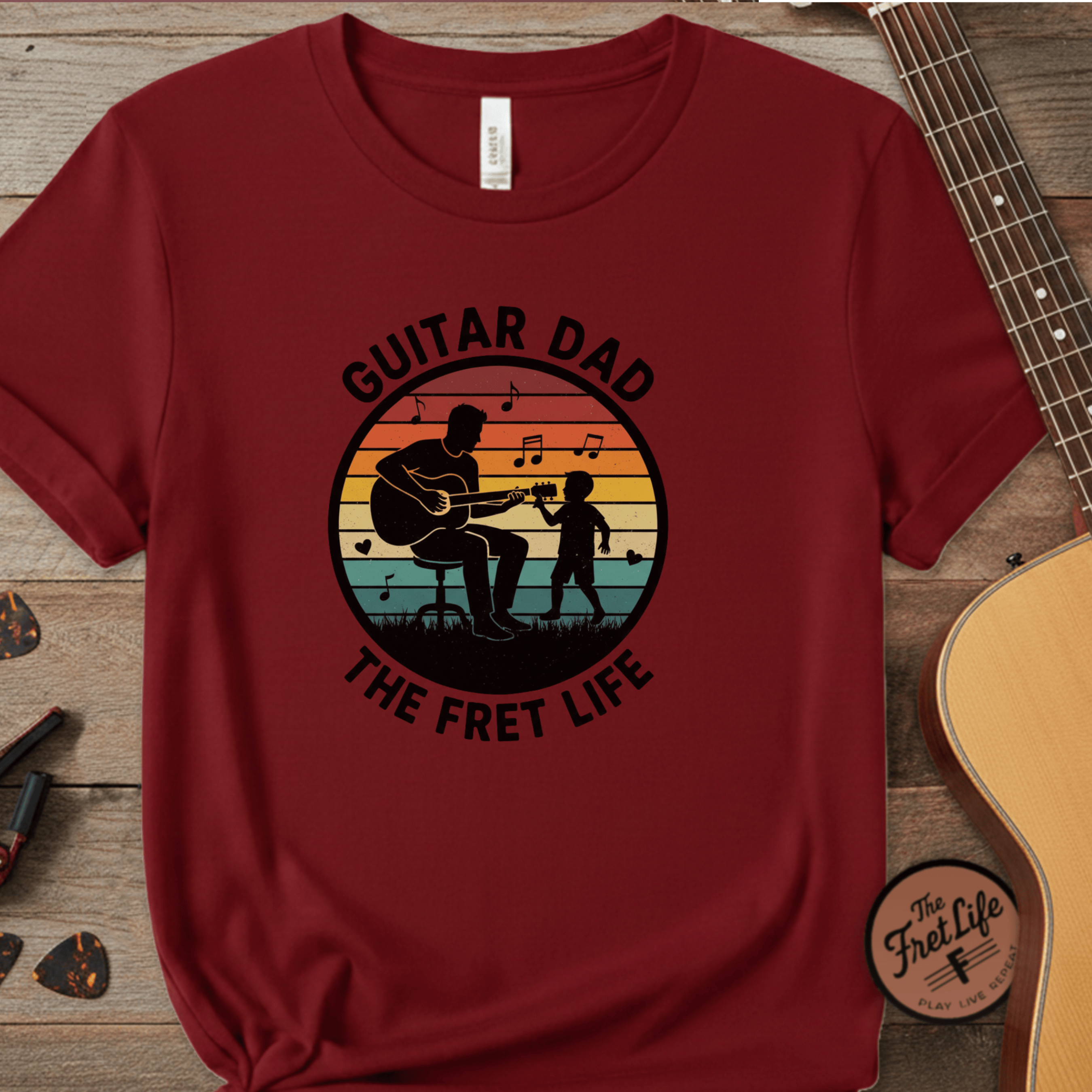 Printify T-Shirt Chili / S Guitar Dad: The Fret Life Silhouetted Tee
