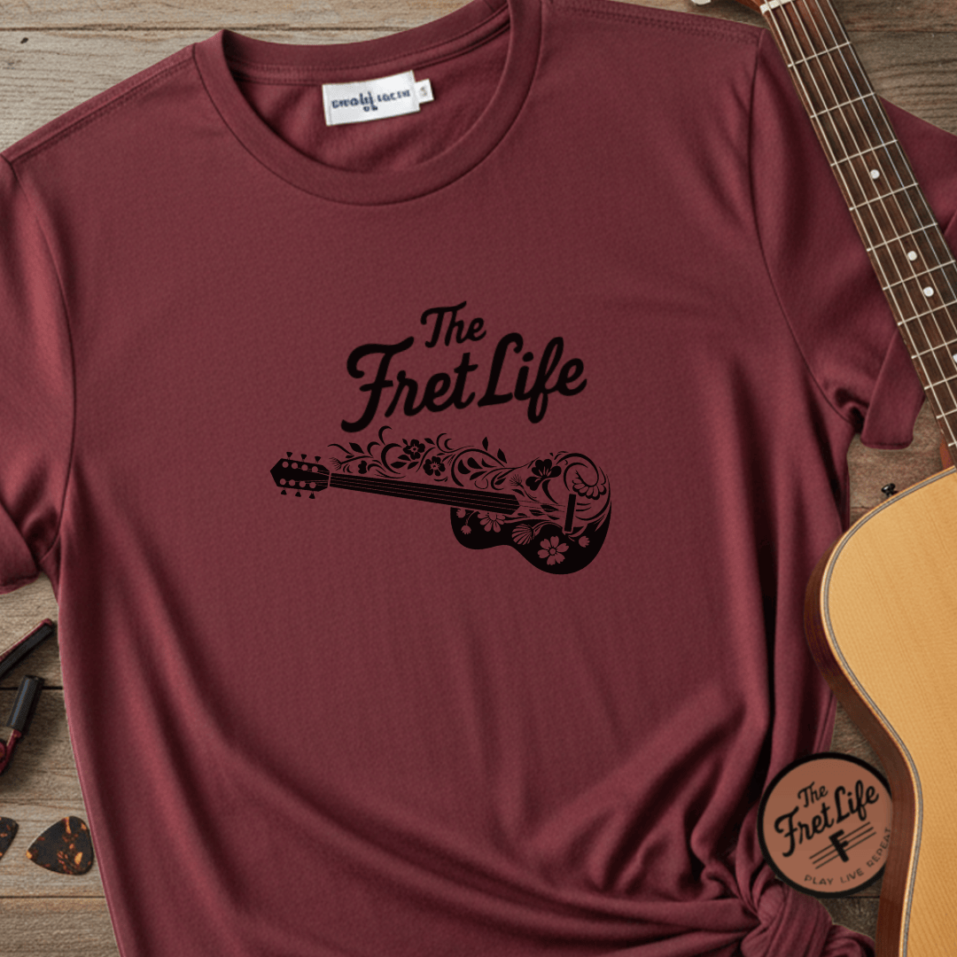 Printify T-Shirt Chili / S T-shirt - Flower Guitar 'The Fret Life' Subtle Design - Music and Guitar Lover Gift