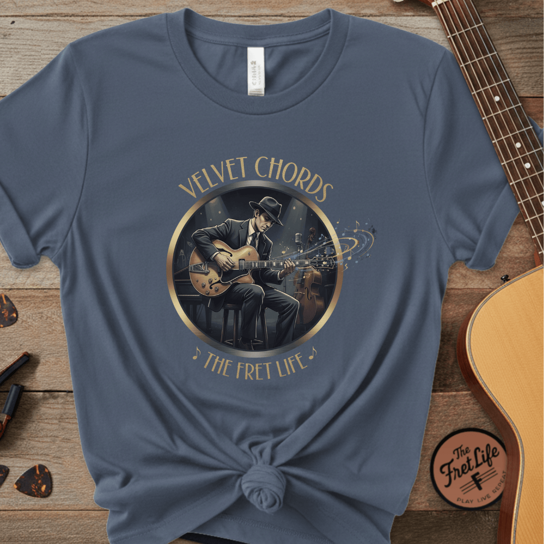 Printify T-Shirt China Blue / S Velvet Chords - The Smooth Fret Life Tee
