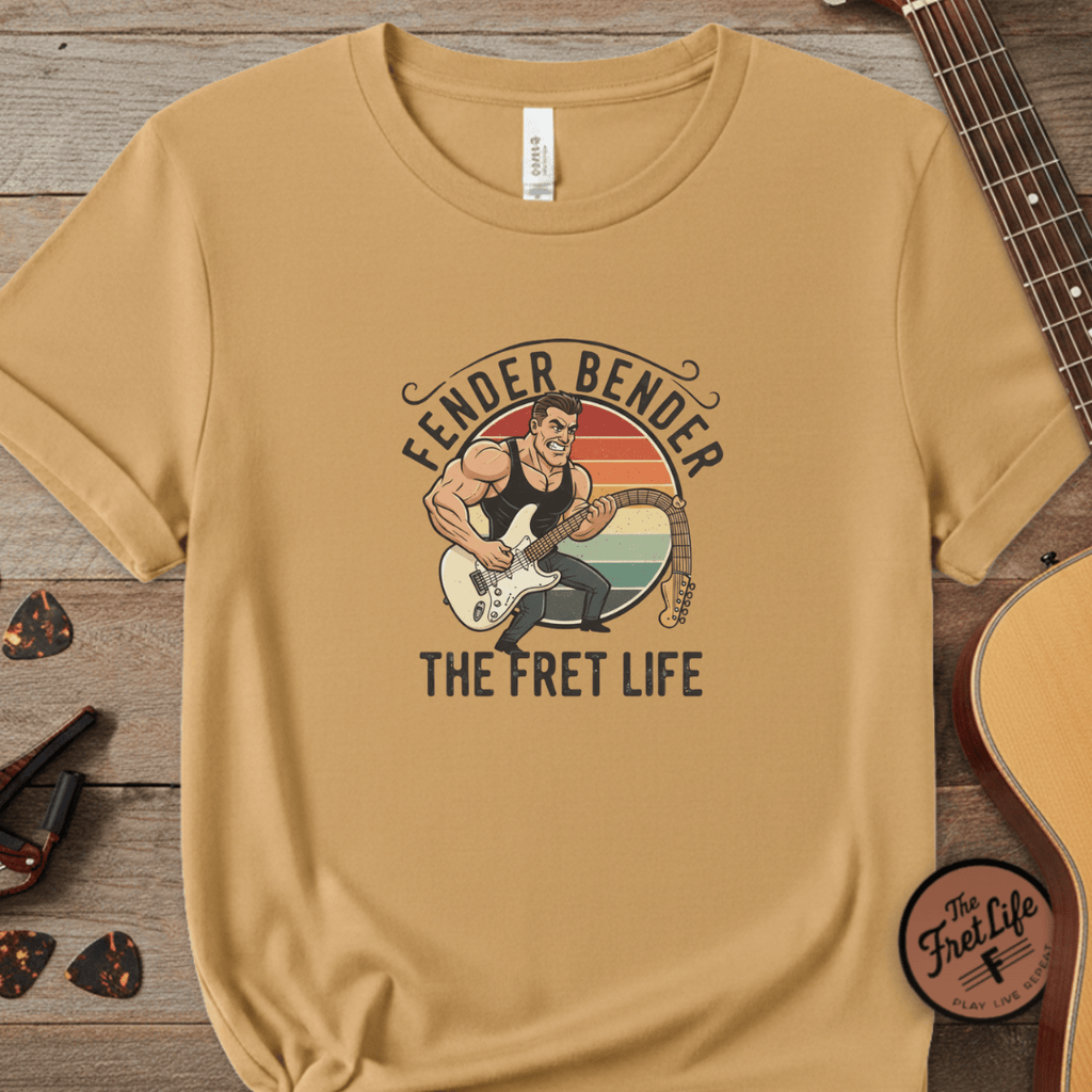 Printify T-Shirt Citrus / S Fender Bender: The Fret Life T-Shirt (Vintage Rocker Edition)