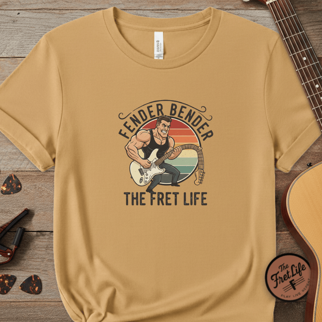 Printify T-Shirt Citrus / S Fender Bender: The Fret Life T-Shirt (Vintage Rocker Edition)