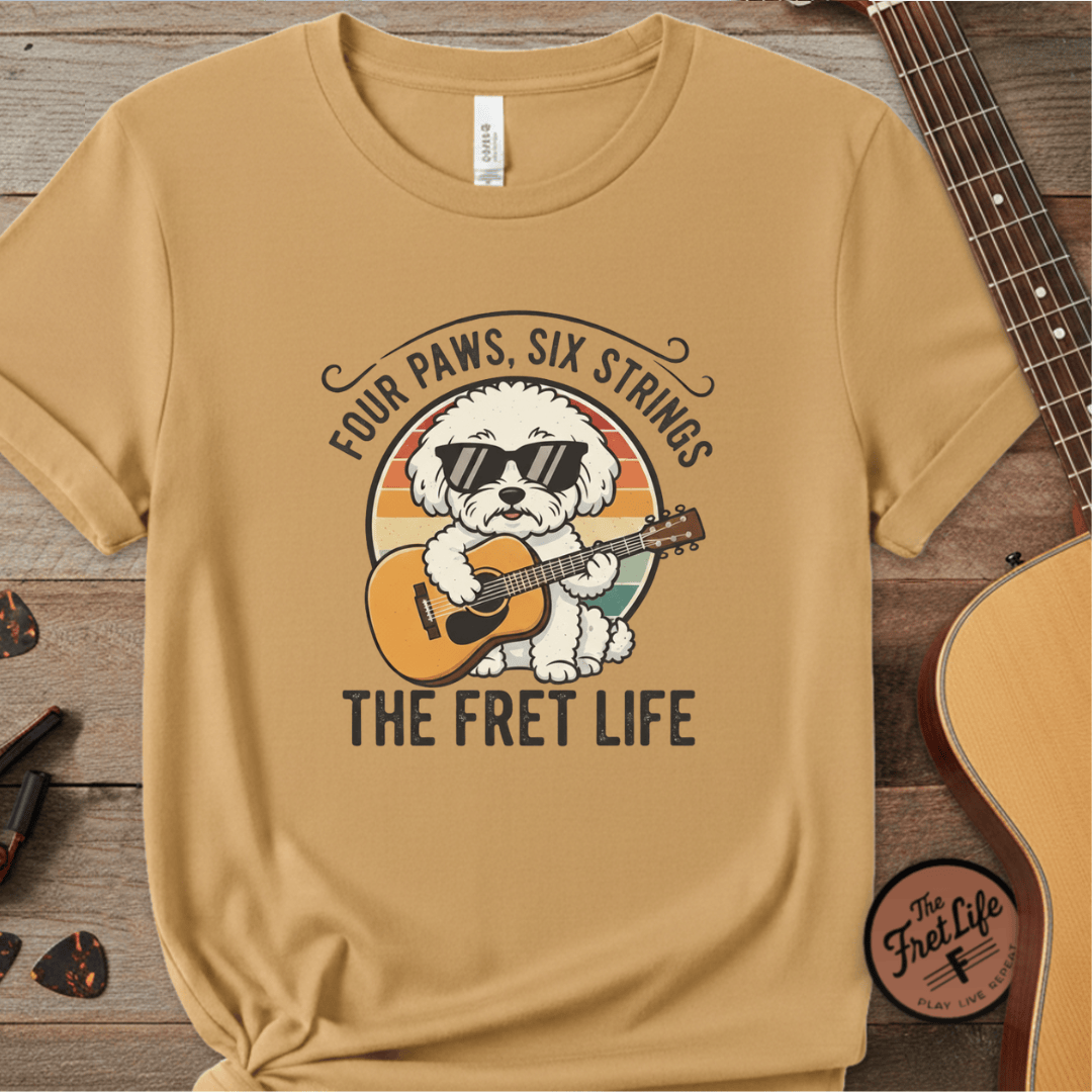 Printify T-Shirt Citrus / S Four Paws, Six Strings: The Dog House Blues Tee