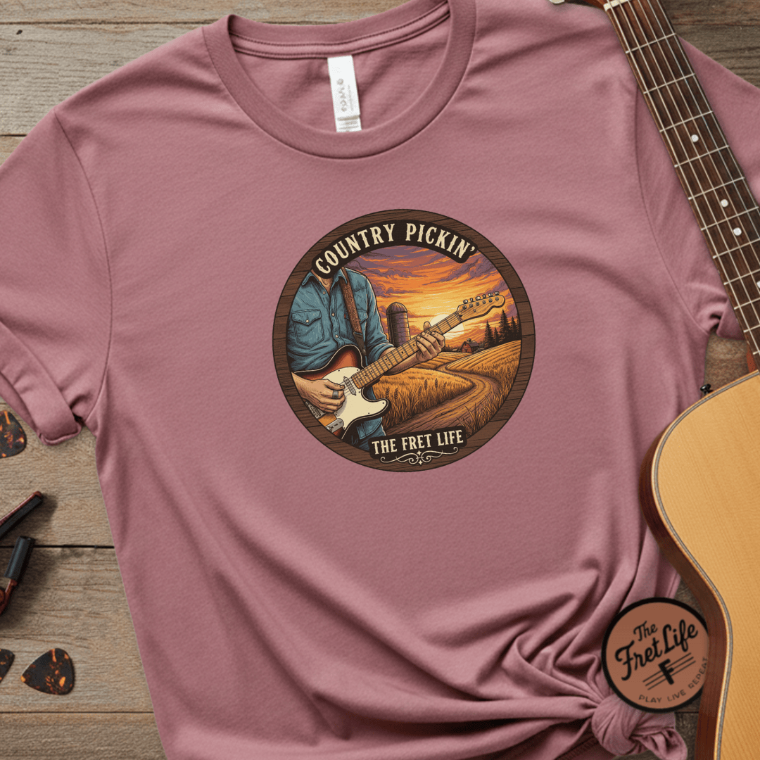 Printify T-Shirt Crimson / 3XL Country Pickin' Guitar T-Shirt