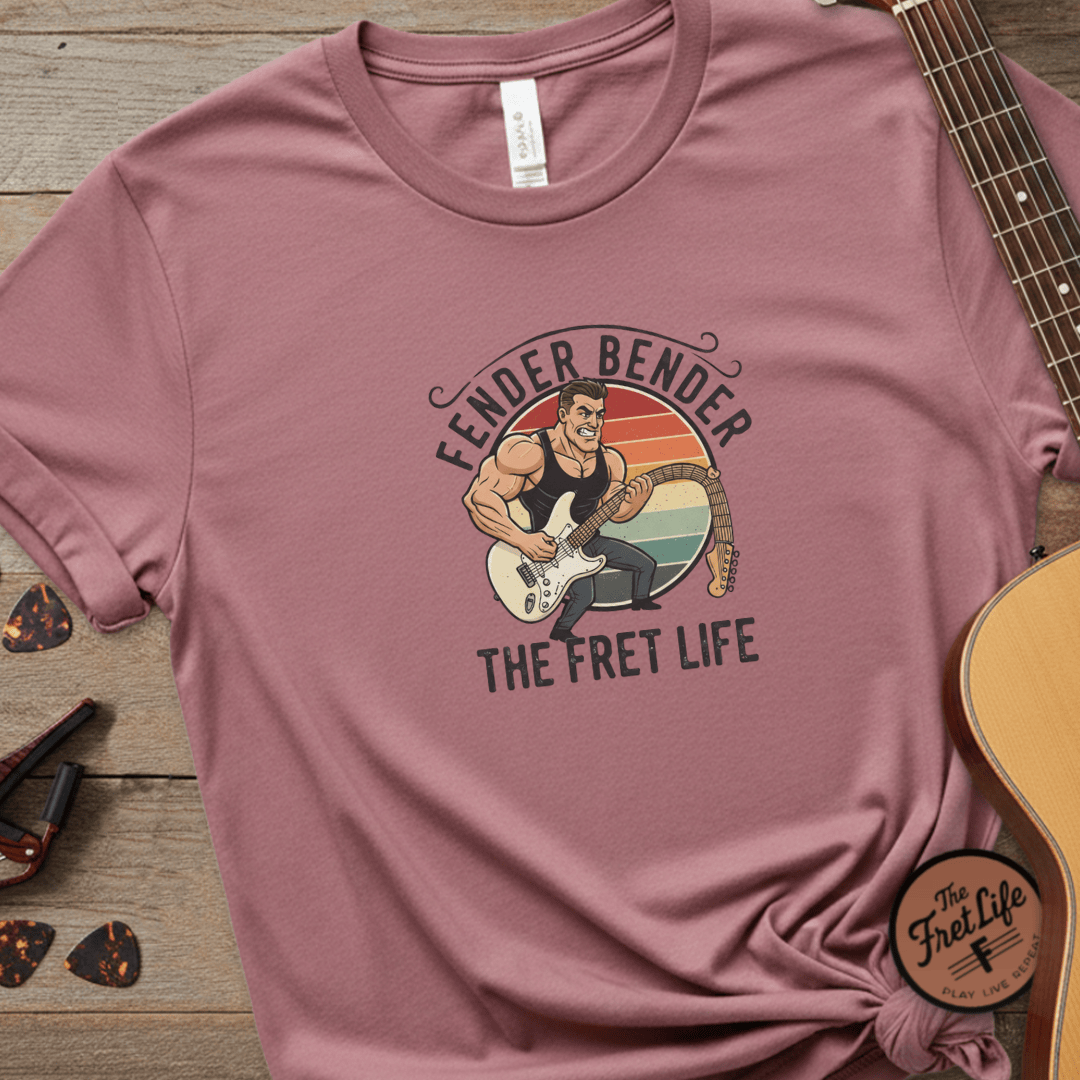 Printify T-Shirt Crimson / 3XL Fender Bender: The Fret Life T-Shirt (Vintage Rocker Edition)