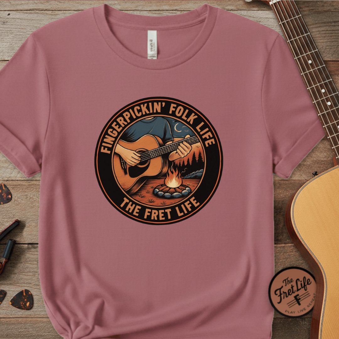 Printify T-Shirt Crimson / 3XL Fingerpickin' Folk Life: The Acoustic Campfire Tee
