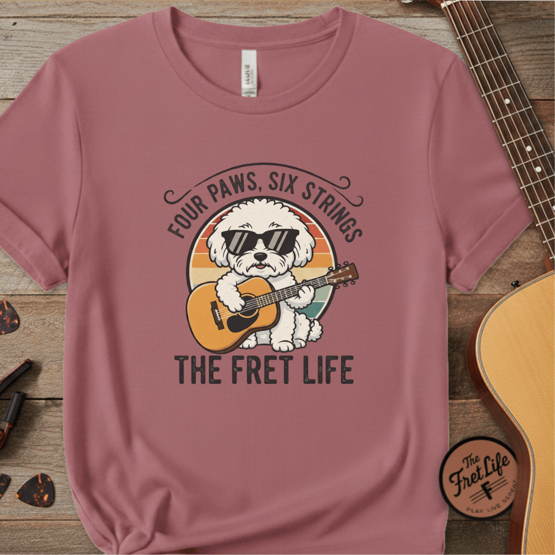 Printify T-Shirt Crimson / 3XL Four Paws, Six Strings: The Dog House Blues Tee