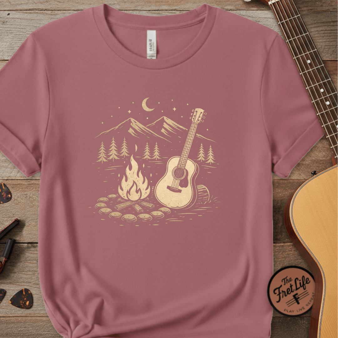 Printify T-Shirt Crimson / S Campfire Acoustic Guitar | Premium T-Shirt