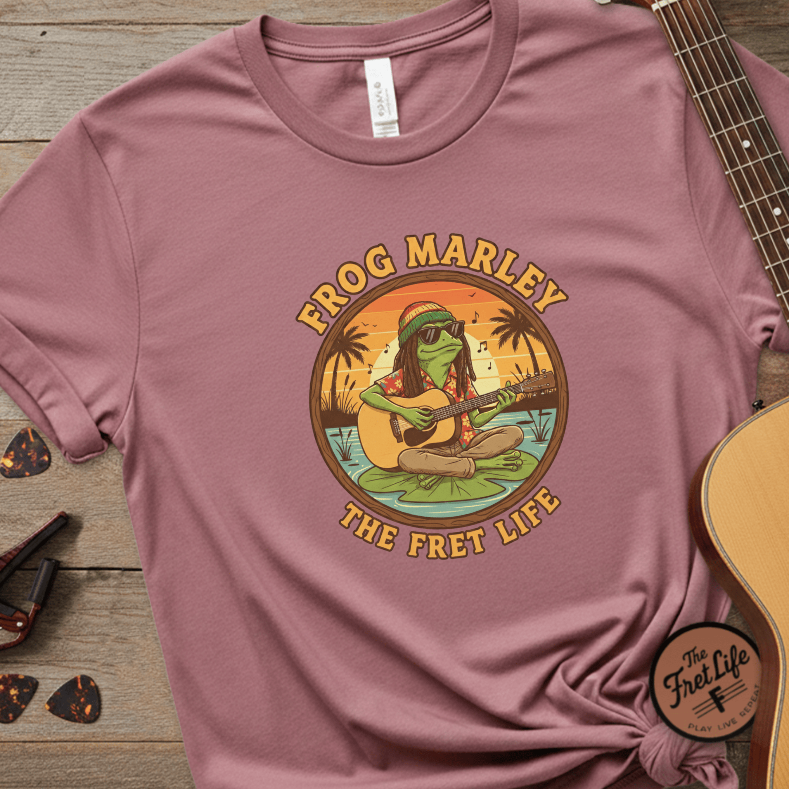 Printify T-Shirt Crimson / S Frog Marley: Reggae Ribbit Rhythms Fret Life Tee