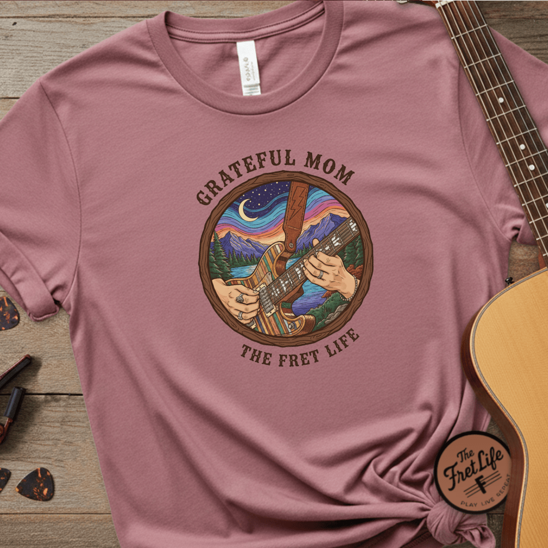 Printify T-Shirt Crimson / S Grateful Mom: Night Jam Fret Life T-Shirt