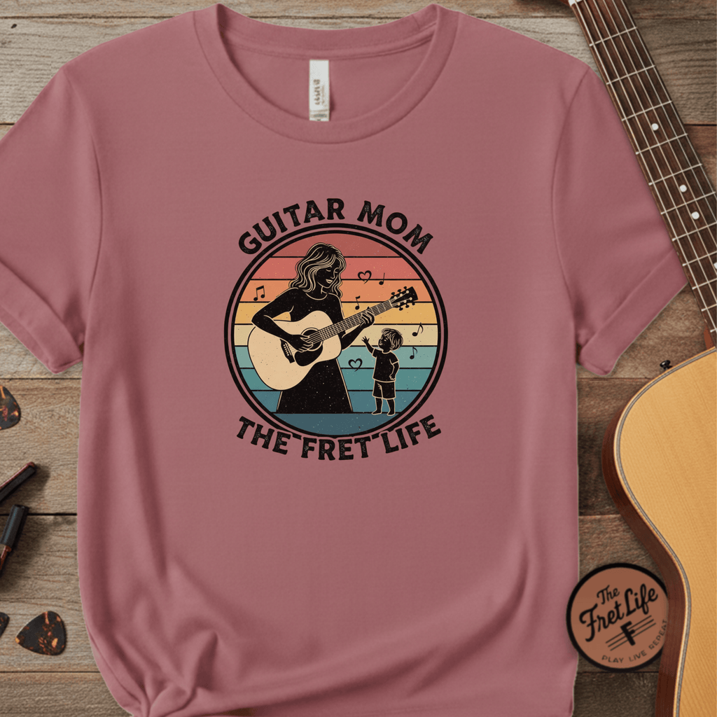 Printify T-Shirt Crimson / S Guitar Mom: The Fret Life Acoustic Silhouette Tee