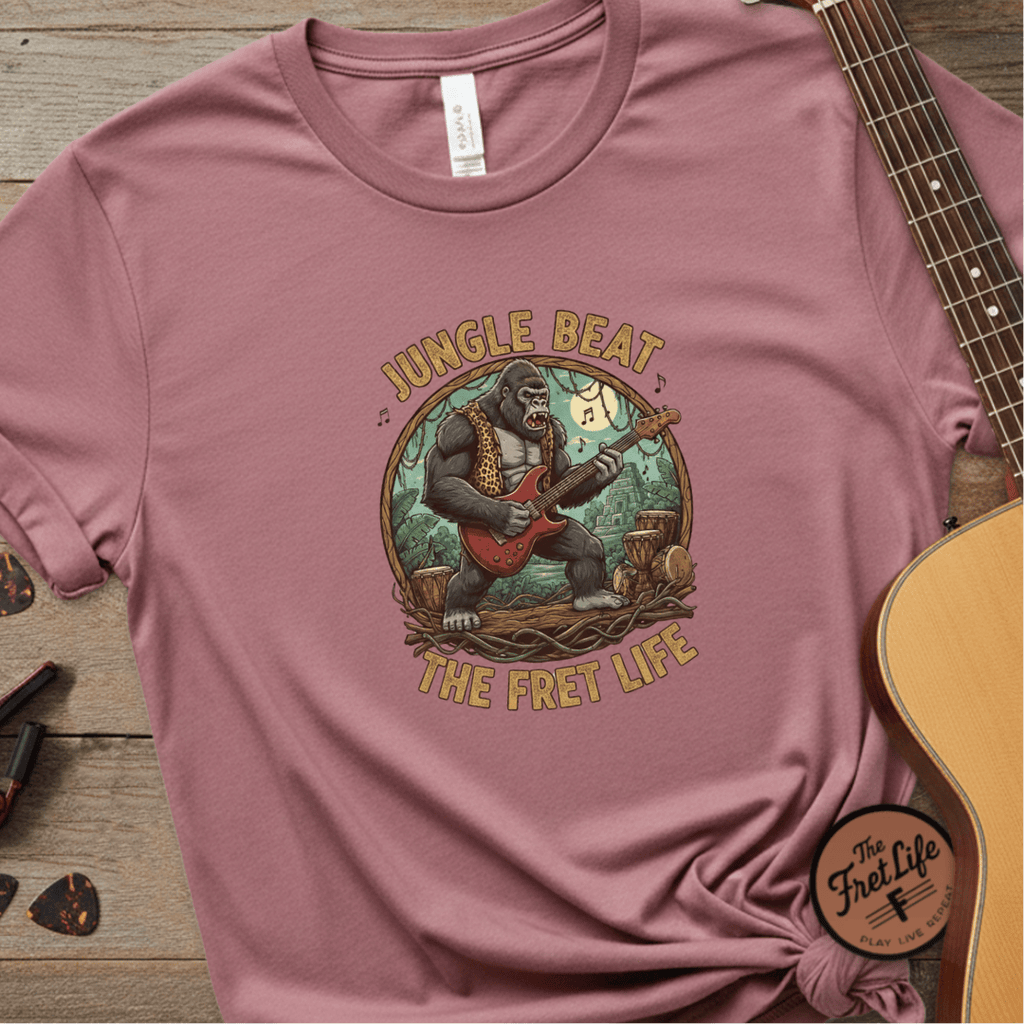 Printify T-Shirt Crimson / S Jungle Beat: The Gorilla Guitarist Tee