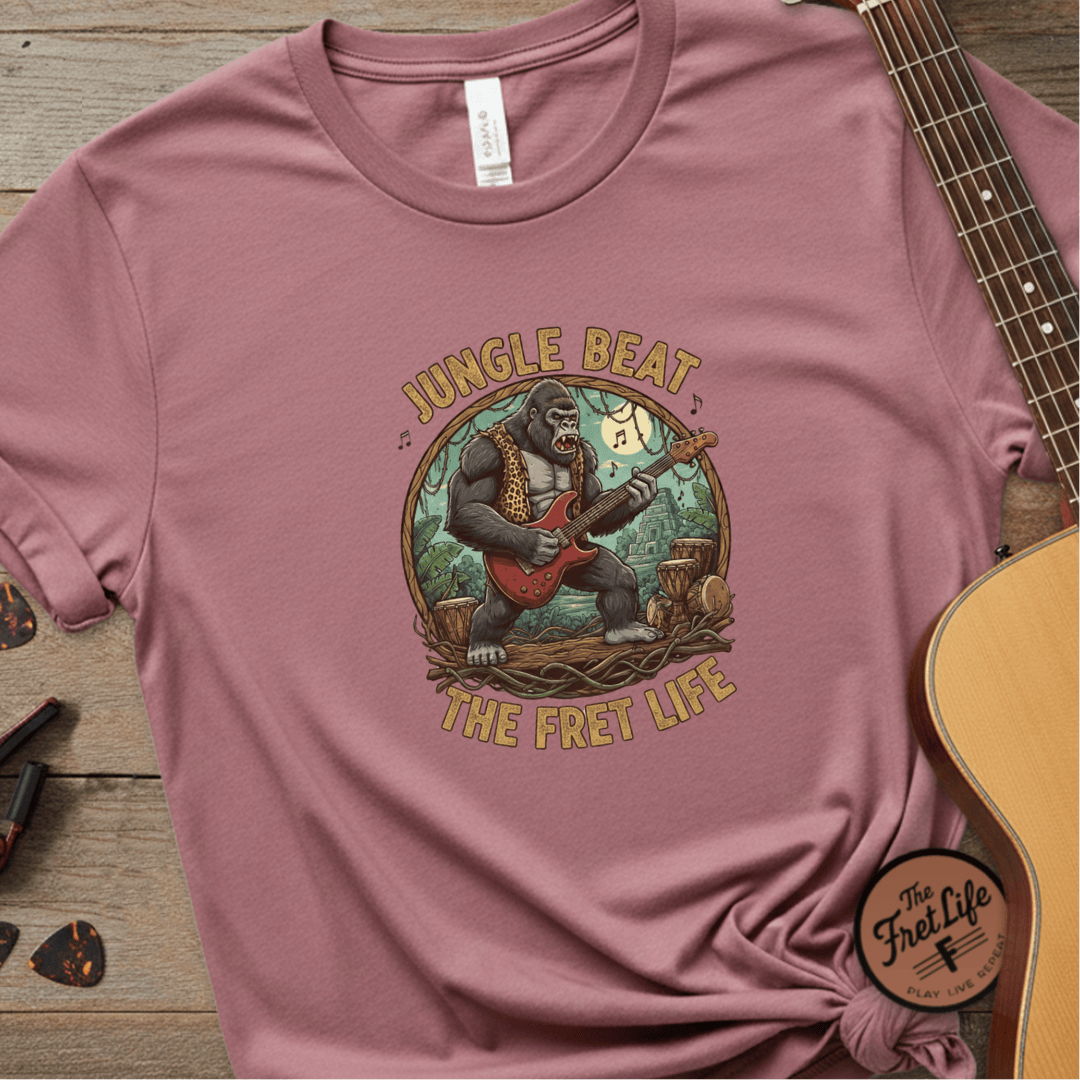 Printify T-Shirt Crimson / S Jungle Beat: The Gorilla Guitarist Tee