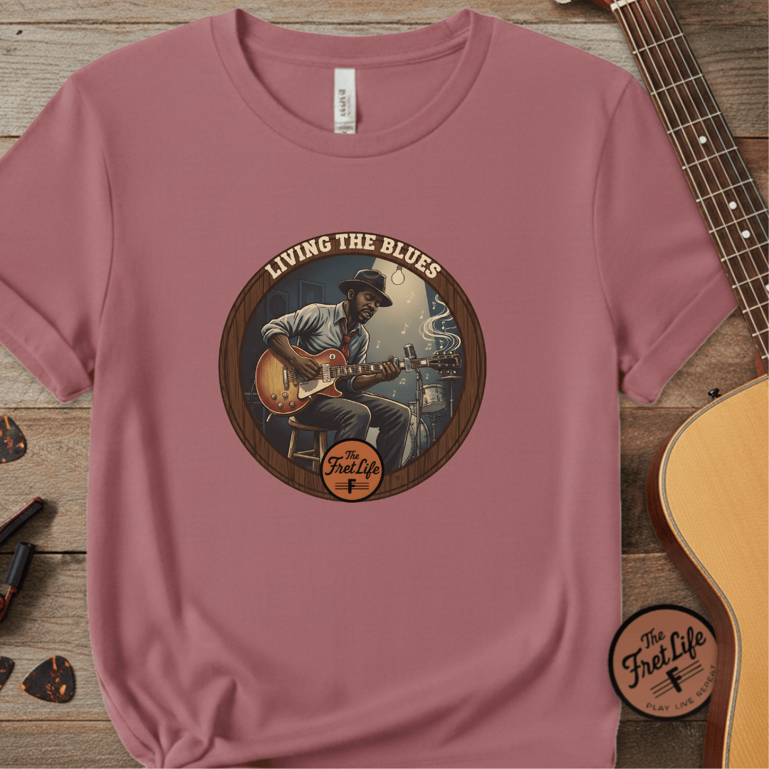 Printify T-Shirt Crimson / S Living The Blues - Fret Life Edition Tee