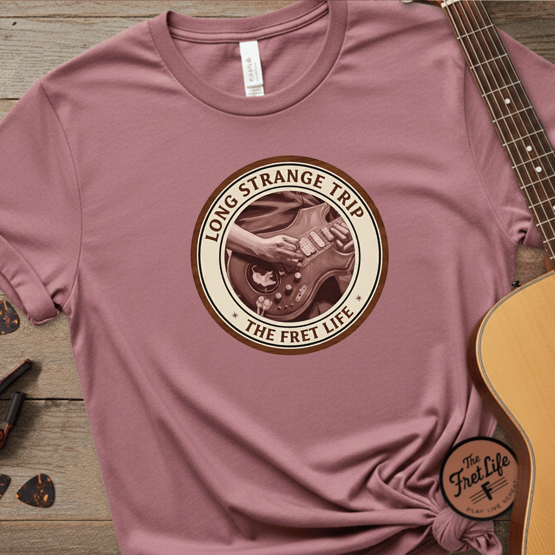 Printify T-Shirt Crimson / S Long Strange Trip T-Shirt | Jerry Garcia Grateful Dead Guitar Tee