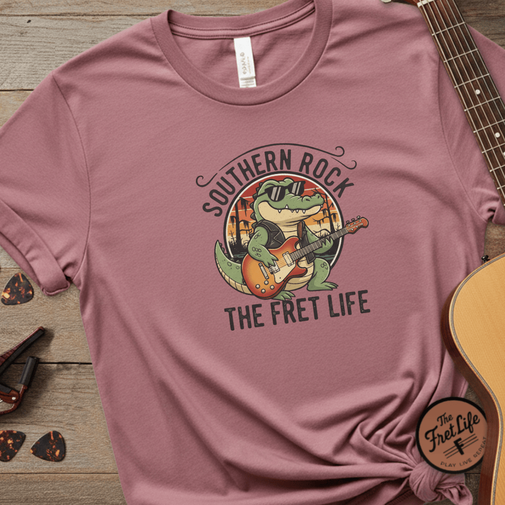 Printify T-Shirt Crimson / S Southern Rock Gator: The Fret Life Swamp Jam Tee