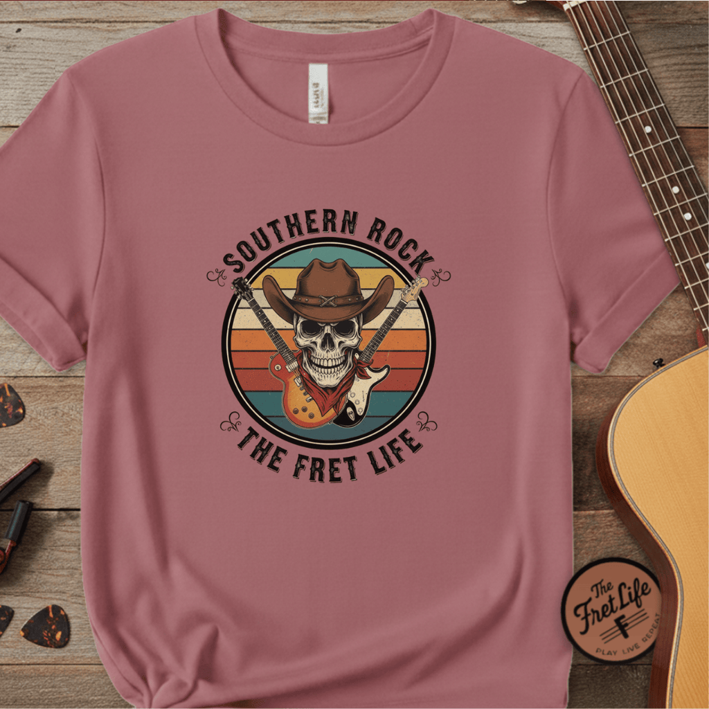 Printify T-Shirt Crimson / S Southern Rock Skull: The Fret Life Outlaw Tee