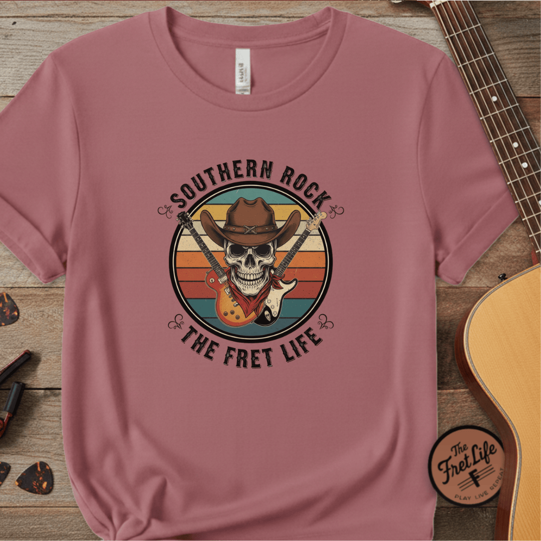 Printify T-Shirt Crimson / S Southern Rock Skull: The Fret Life Outlaw Tee