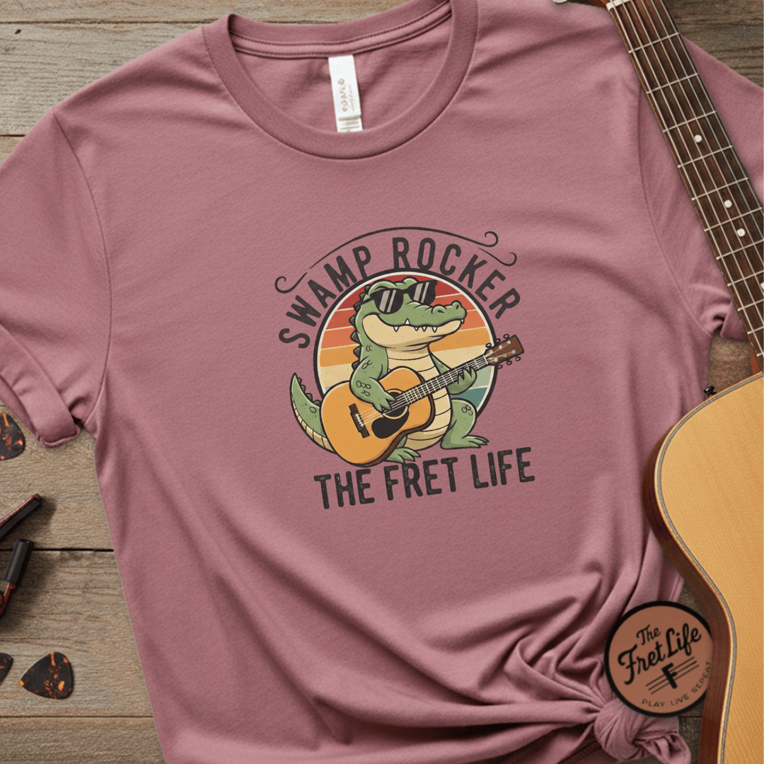 Printify T-Shirt Crimson / S Swamp Rocker: The Fret Life Gator Tee