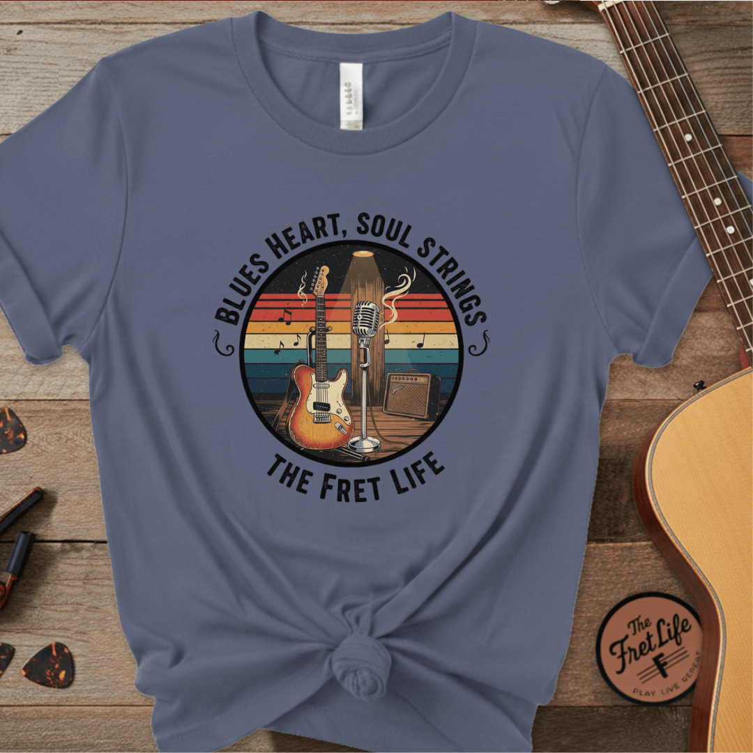 Printify T-Shirt Denim / S Blues Heart, Soul Strings: The Fret Life Classic Tee