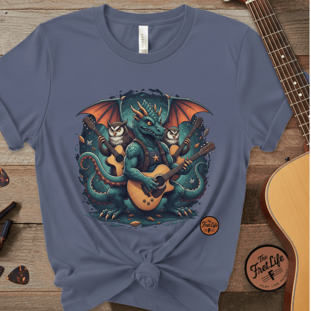 Printify T-Shirt Denim / S Dragon's Chord: Epic Guitar Tee