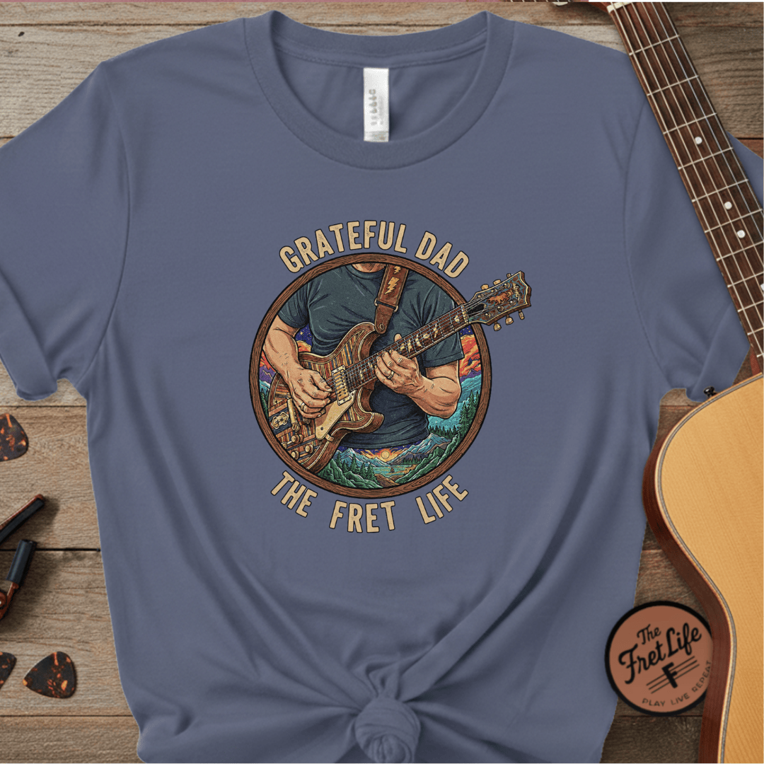 Printify T-Shirt Denim / S Grateful Dad: The Fret Life Jam Band T-Shirt