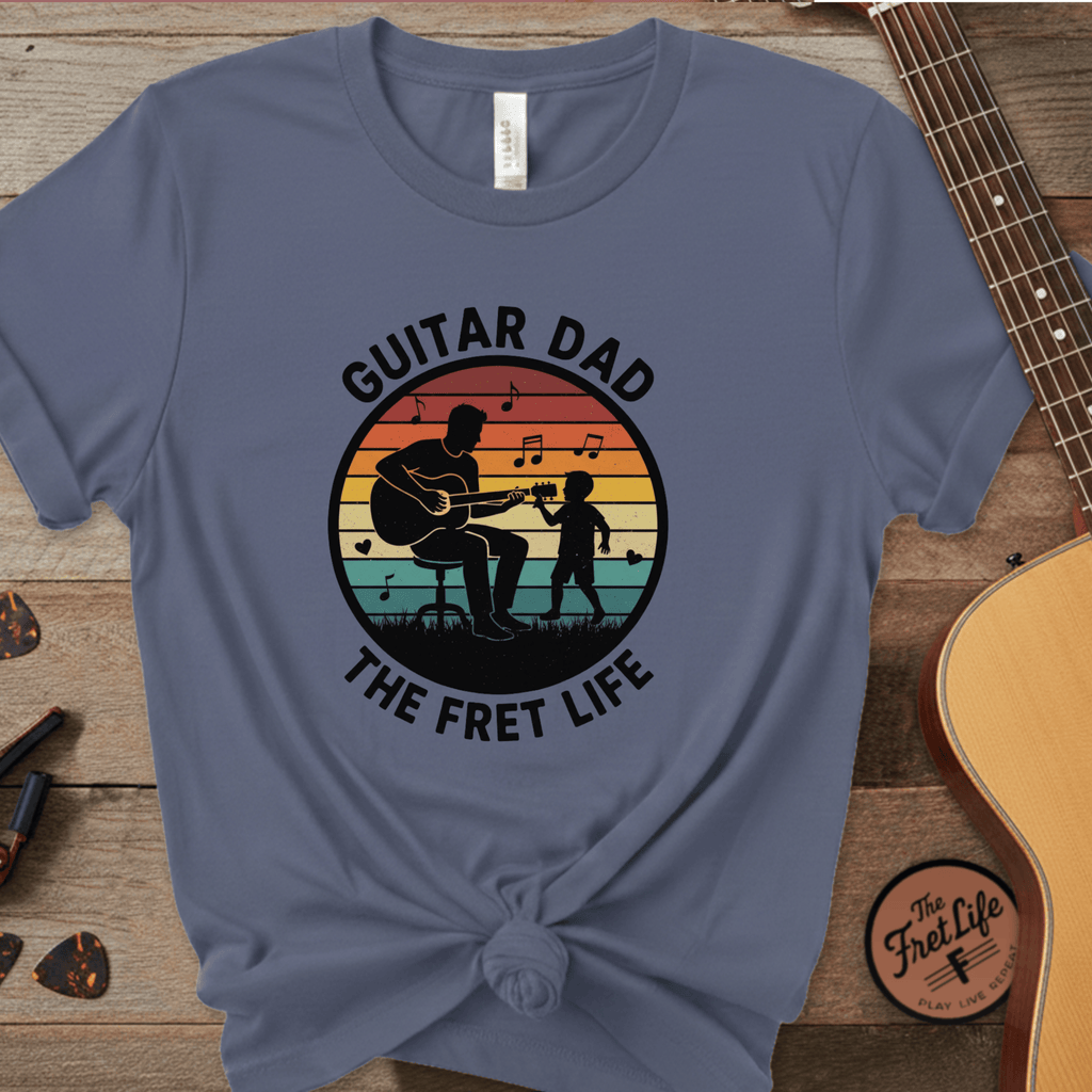 Printify T-Shirt Denim / S Guitar Dad: The Fret Life Silhouetted Tee