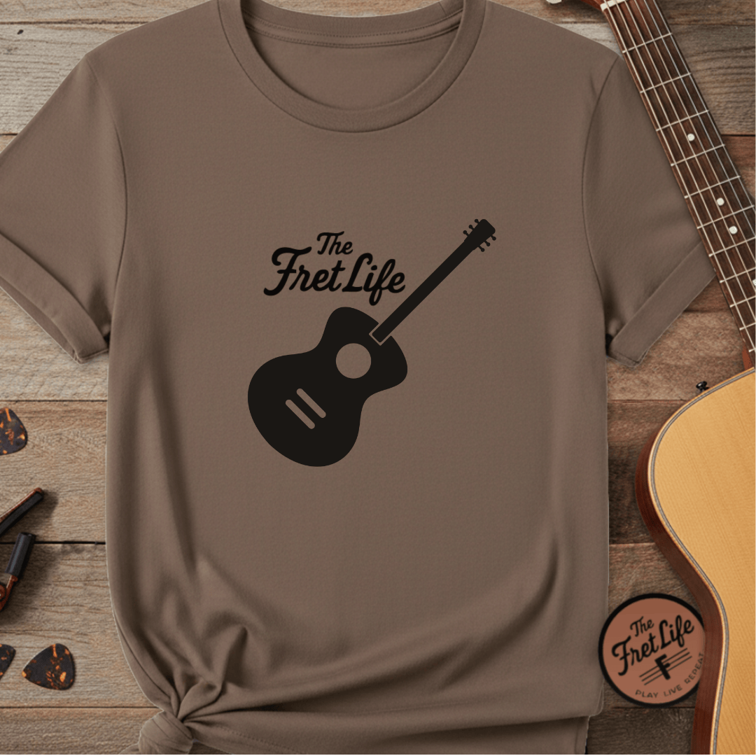 Printify T-Shirt Espresso / S Acoustic Guitar, The Fret Life, Unisex Garment-Dyed T-shirt